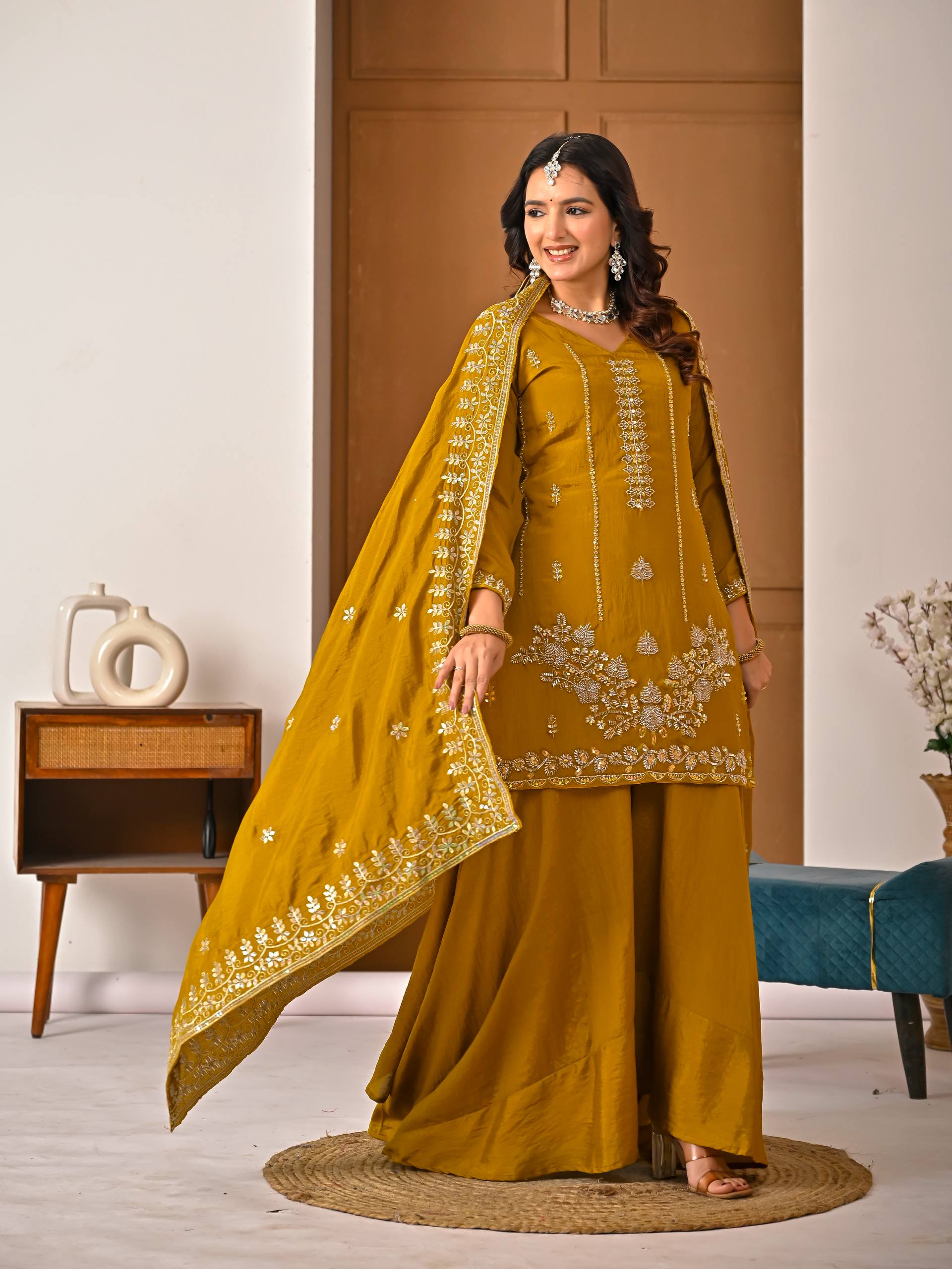 Radiant Ochre Zari-Crafted Silk Couture
